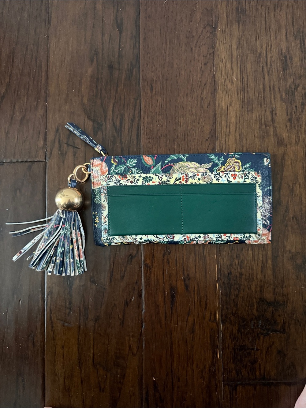 Tory Burch Floral Tassel Card Holder Wallet - Green & Navy